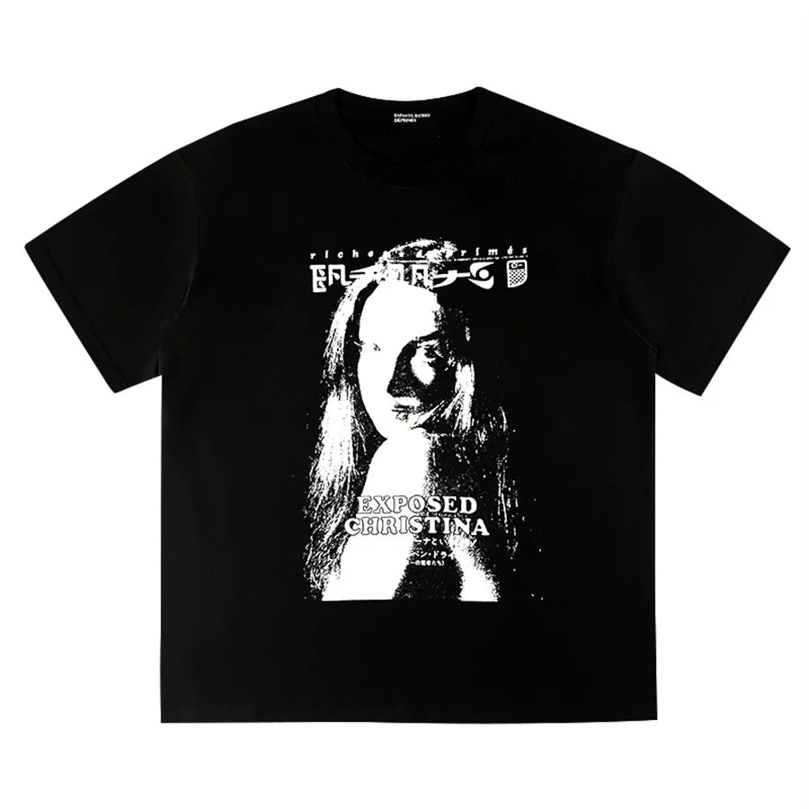 ERD Style Distressed Halftone Woman Portrait Print Tee