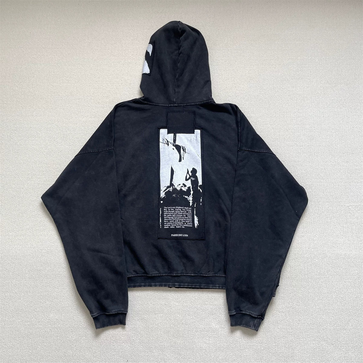 Vintage Washed Art Patch Zip‑Up Oversized Hoodie