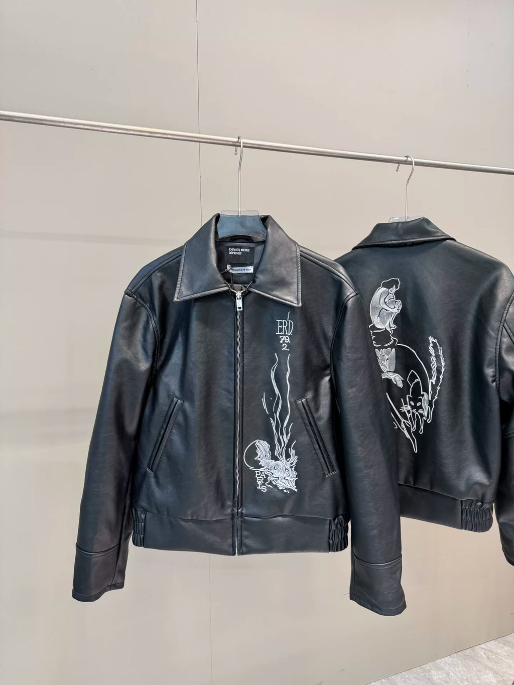 ERD Graphic Embroidered Faux Leather Jacket