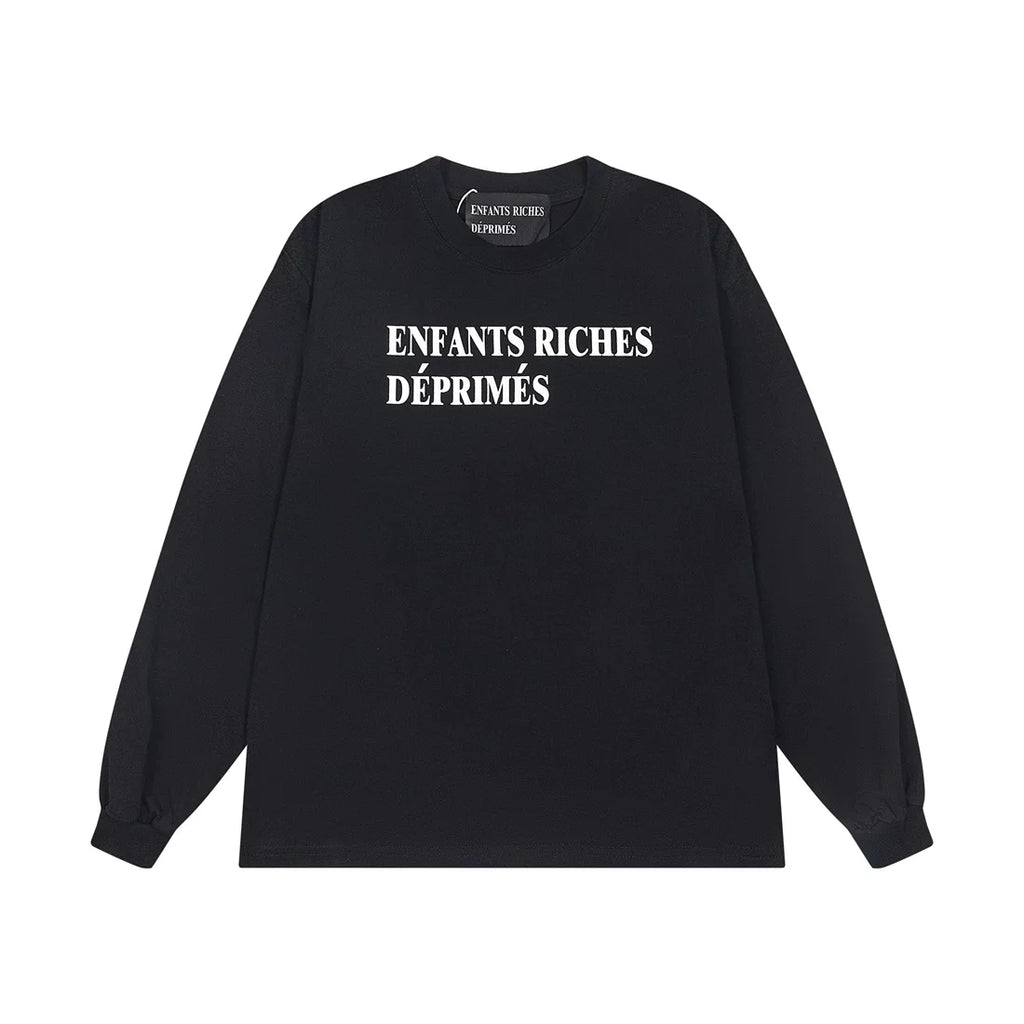 ERD Style Bold Text Graphic Long‑Sleeve Tee Unisex Vintage Black Streetwear Top
