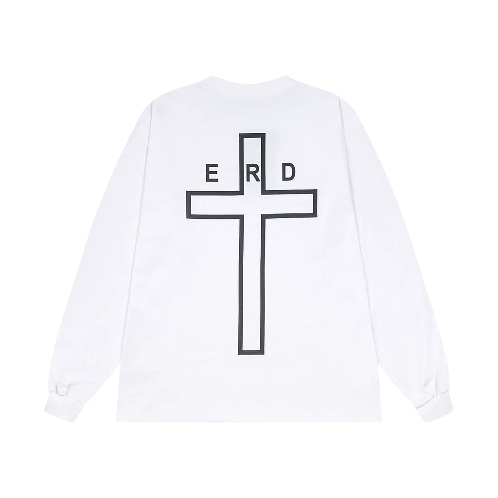 ERD Style Vintage Essay Text Graphic Long‑Sleeve Tee Unisex White Streetwear Shirt