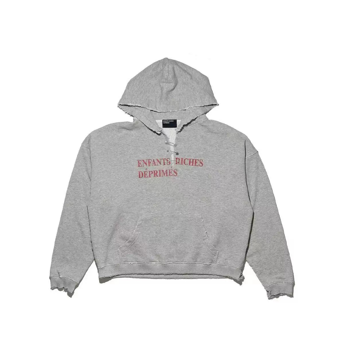 Distressed Raw Edge French Letter Oversized Hoodie