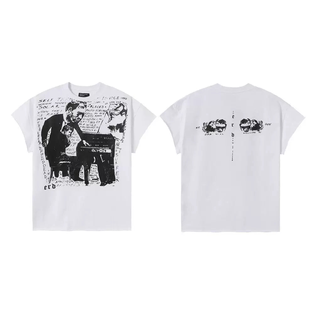 ERD Vintage Piano Figure Dual‑Sided Graphic Oversized T‑Shirt