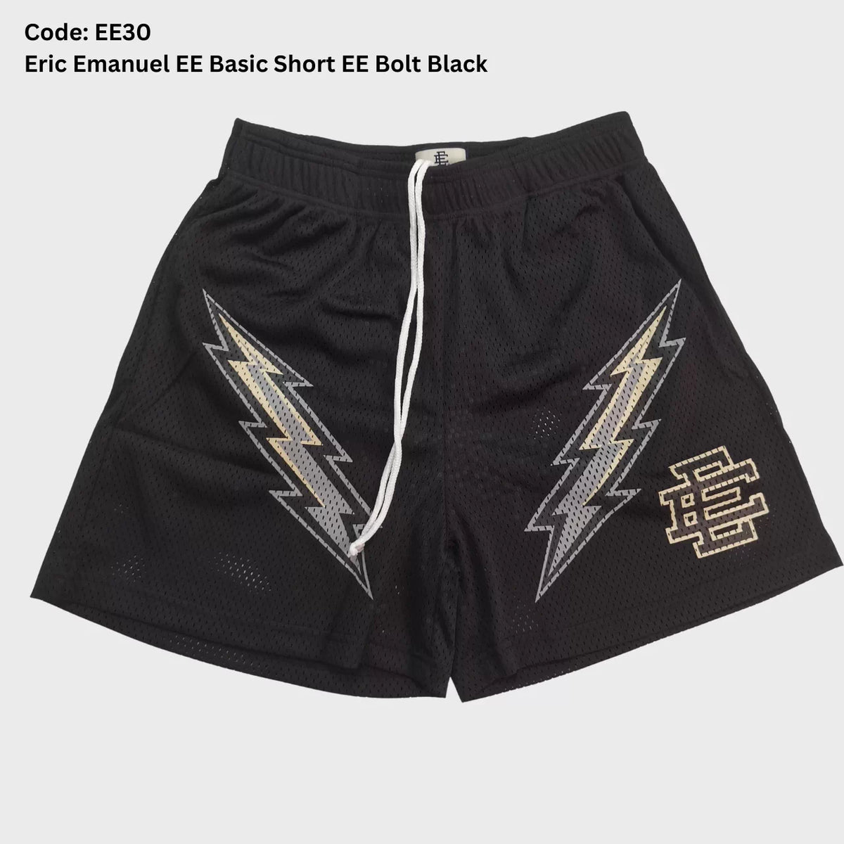 Eric Emanuel Black Lightning Bolt Mesh Shorts