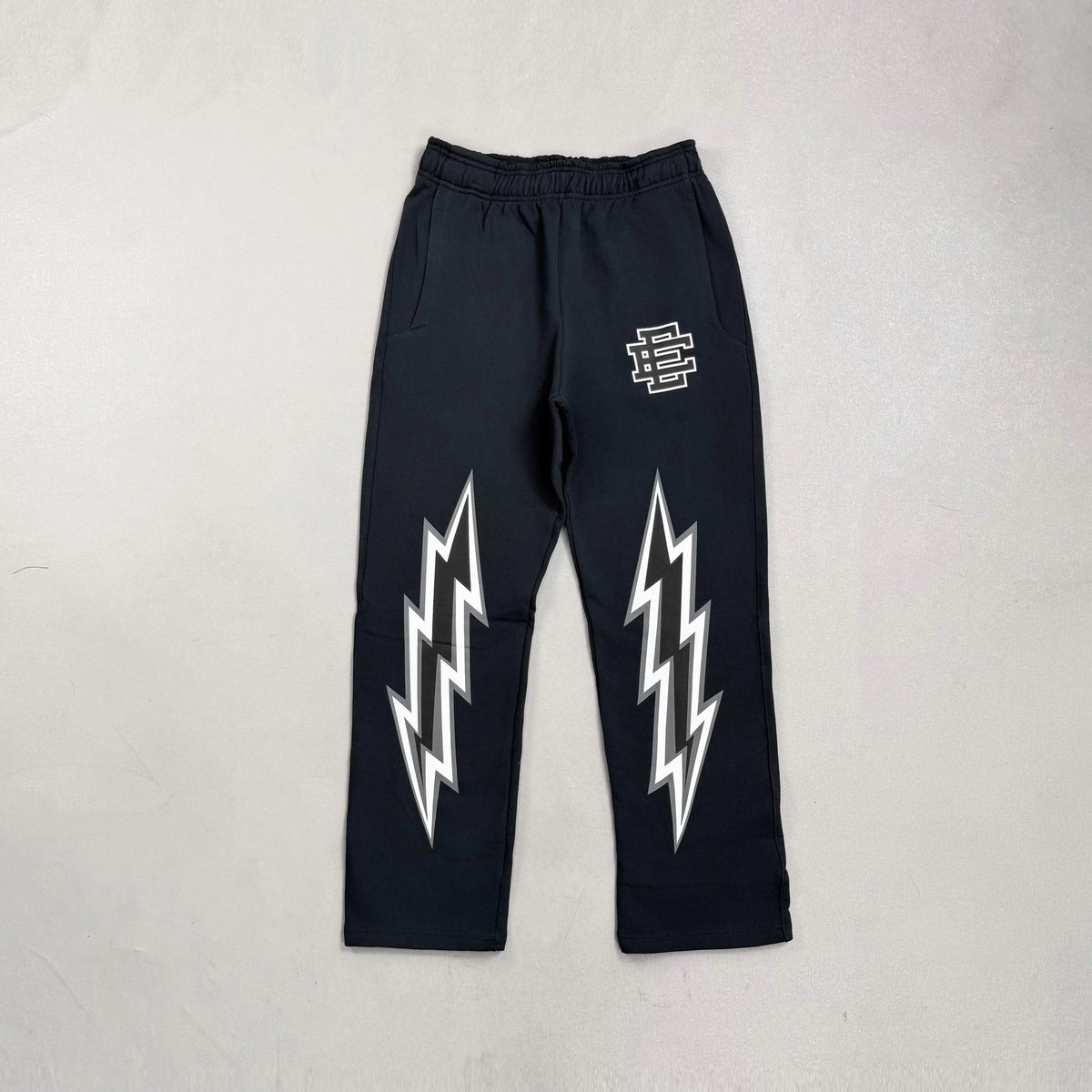 Eric Emanuel EE Black White Lightning Print Straight‑Leg Sweatpant