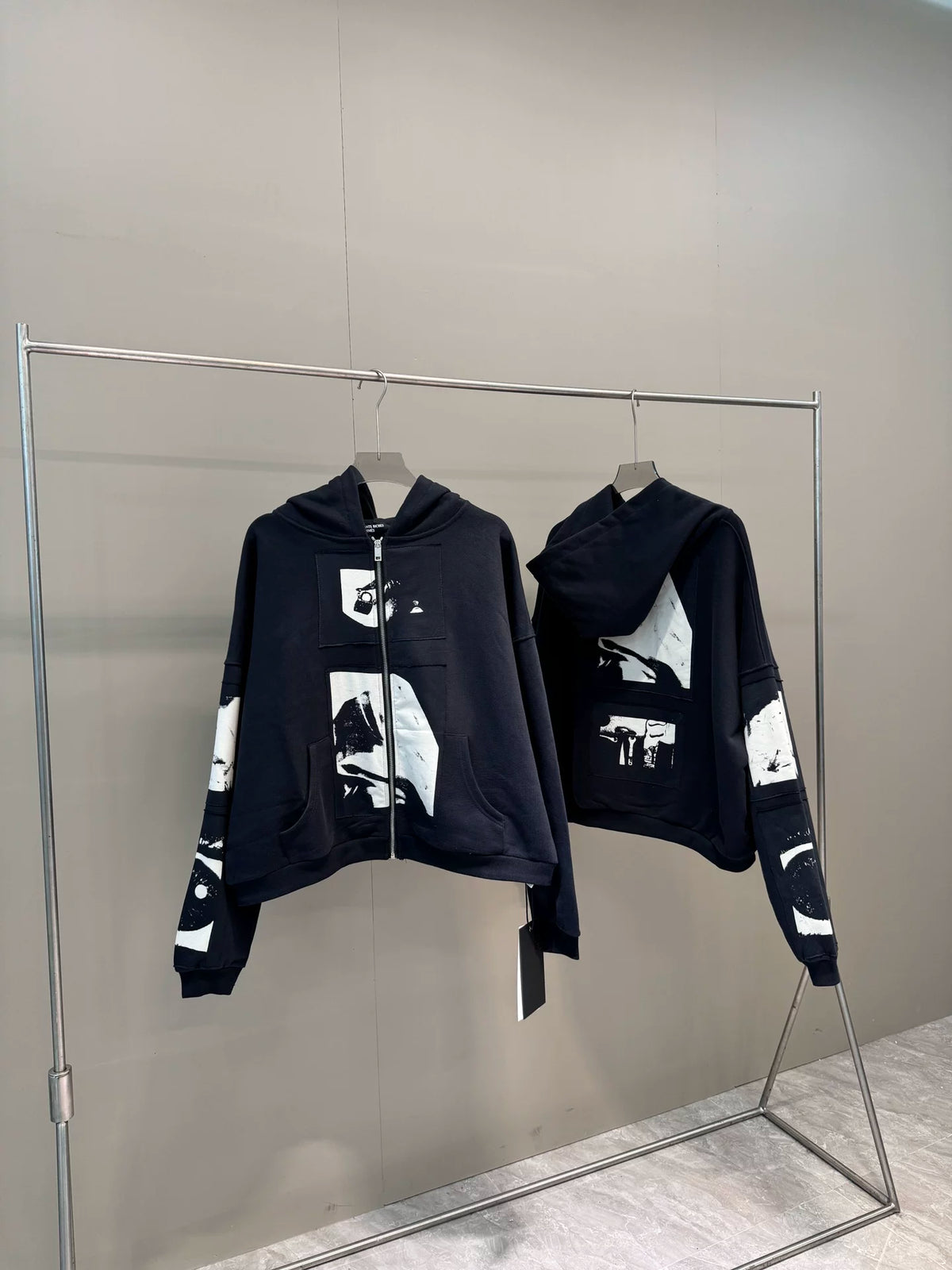ERD Vintage Washed Navy Back Patch Graphic Cropped Oversized Hoodie