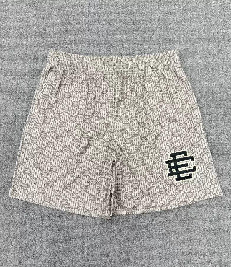 Eric Emanuel EE Beige Monogram All‑Over Print Mesh Short