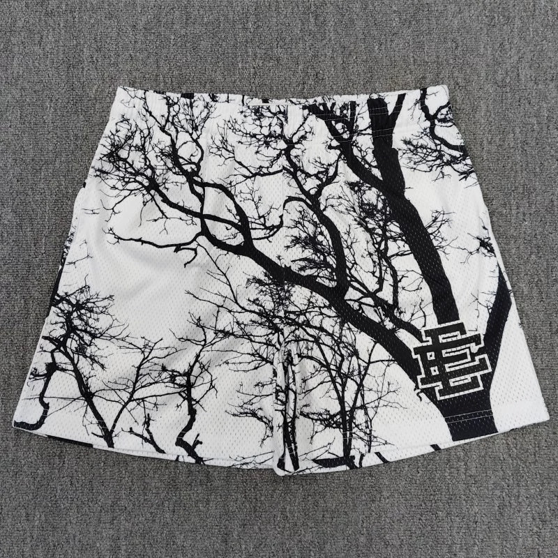 Eric Emanuel EE White Black Tree Branch Print Mesh Short
