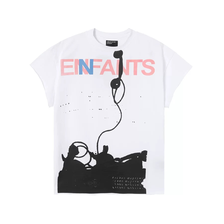 ERD Style Abstract Telephone Silhouette Mixed‑Color Letter Print Tee