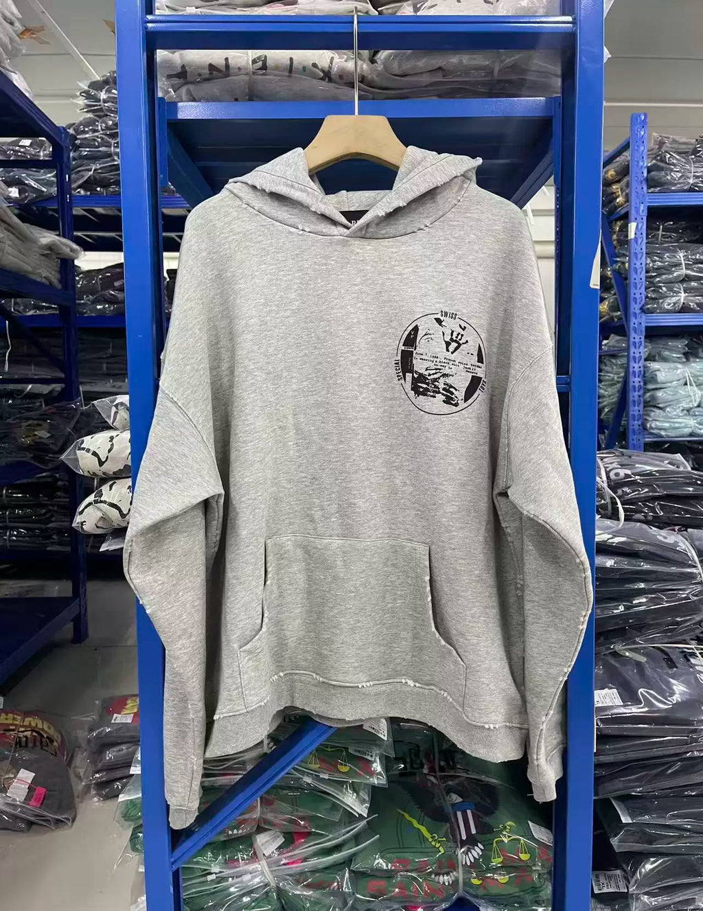 ERD Vintage Washed Heather Grey Chest Circular Graphic Distressed Cropped Oversized Hoodie