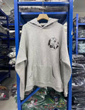 ERD Vintage Washed Heather Grey Chest Circular Graphic Distressed Cropped Oversized Hoodie