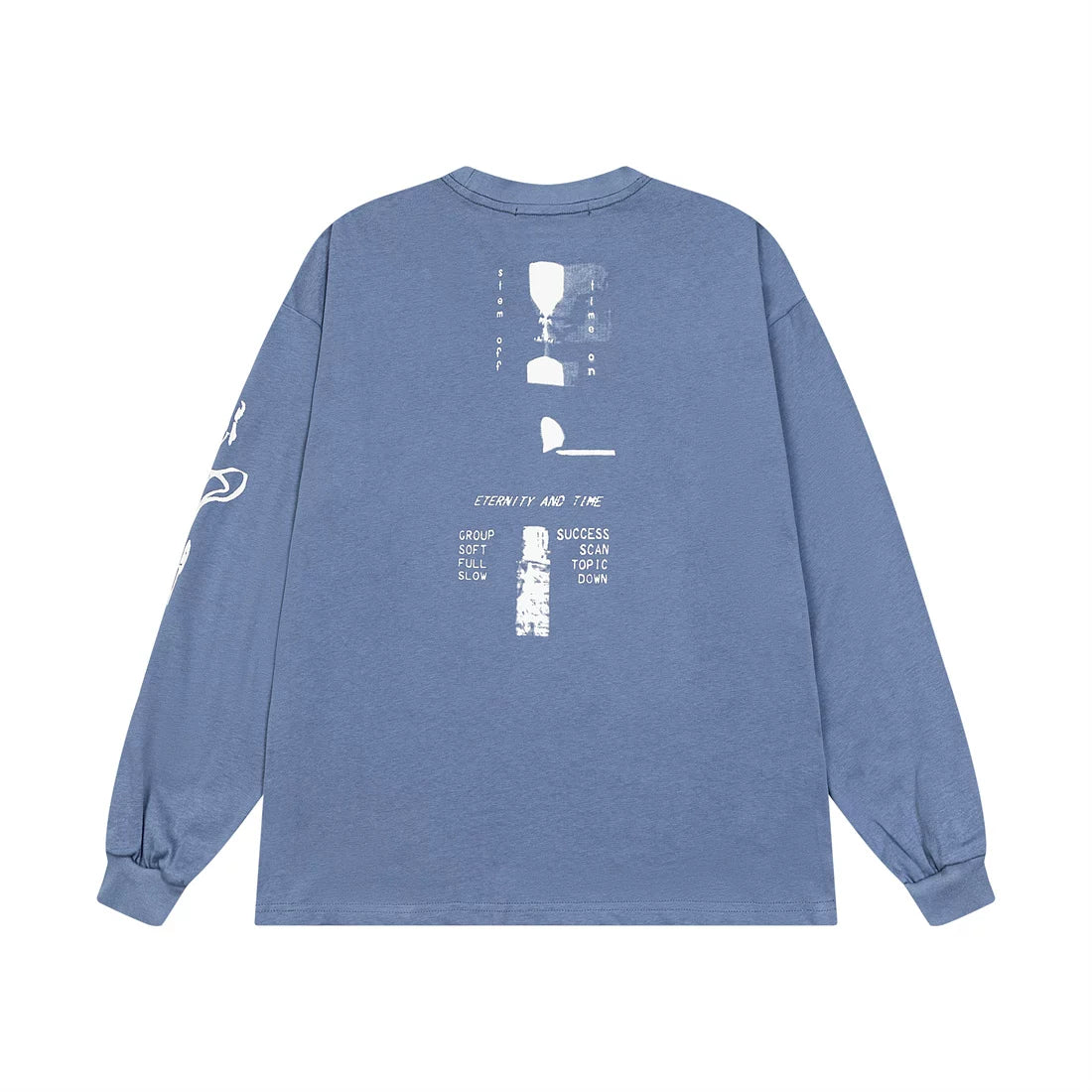 ERD Style Distressed Collage Print Long‑Sleeve Tee Unisex Vintage Washed Blue Streetwear Shirt