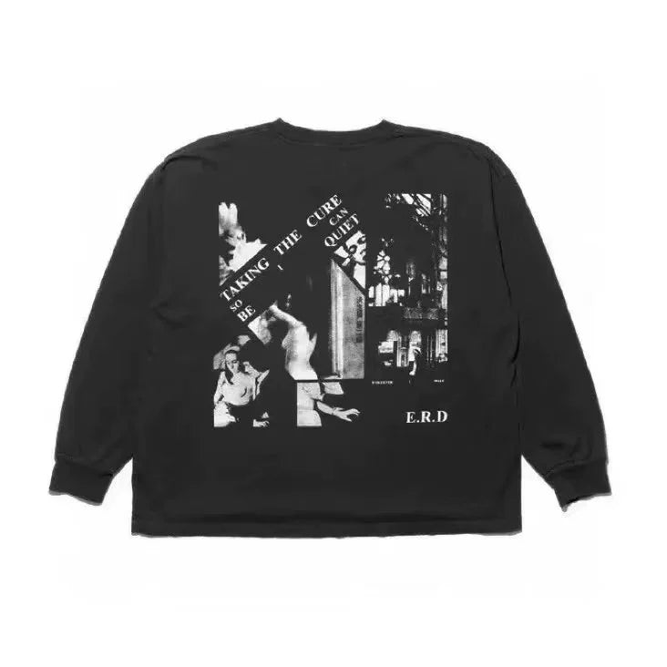 ERD Vintage Washed Small E.R.D Logo Oversized Long Sleeve T‑Shirt