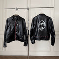 Graphic Print Faux Leather Jacket Unisex Streetwear Moto Coat