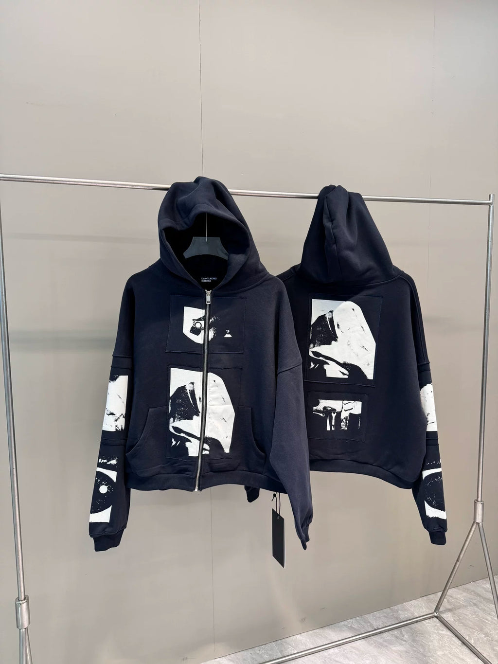 ERD Vintage Washed Navy Back Patch Graphic Cropped Oversized Hoodie
