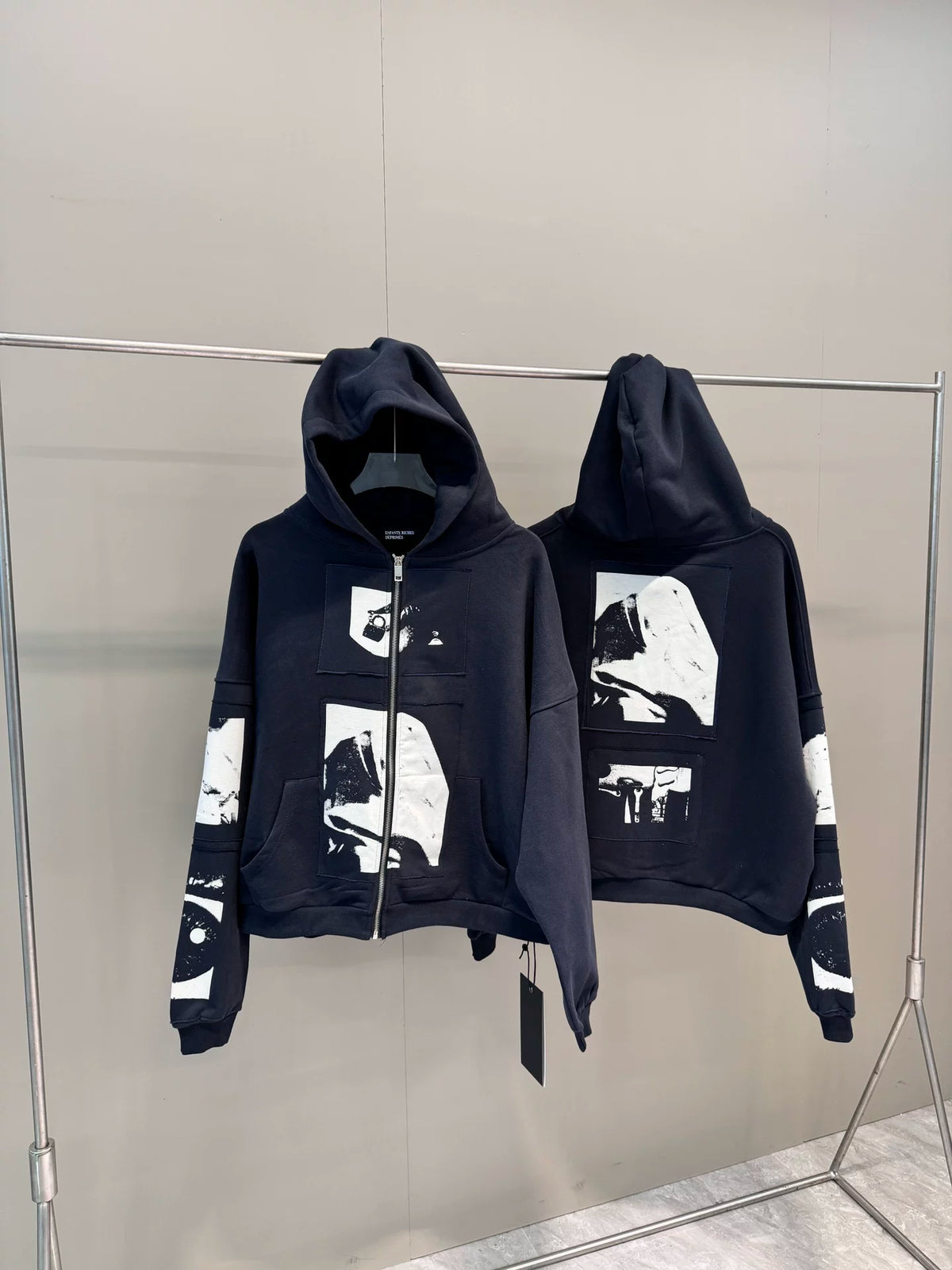 ERD Vintage Washed Navy Back Patch Graphic Cropped Oversized Hoodie