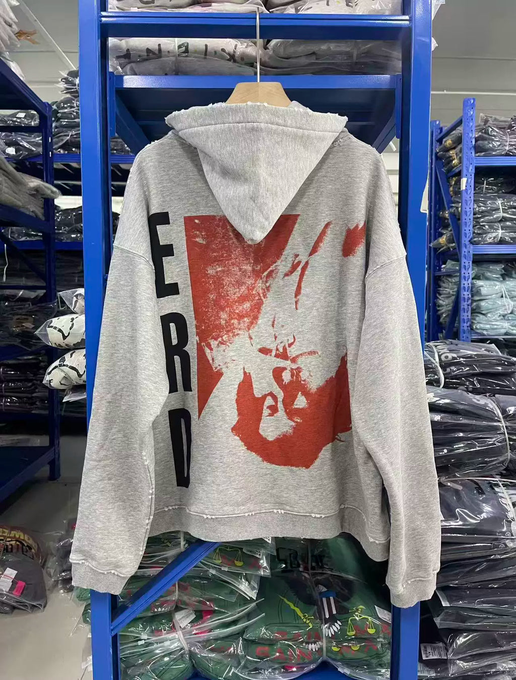 ERD Vintage Washed Heather Grey Chest Circular Graphic Distressed Cropped Oversized Hoodie