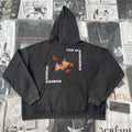 ERD Vintage Washed Black Distressed Figure Text Graphic Cropped Oversized Hoodie
