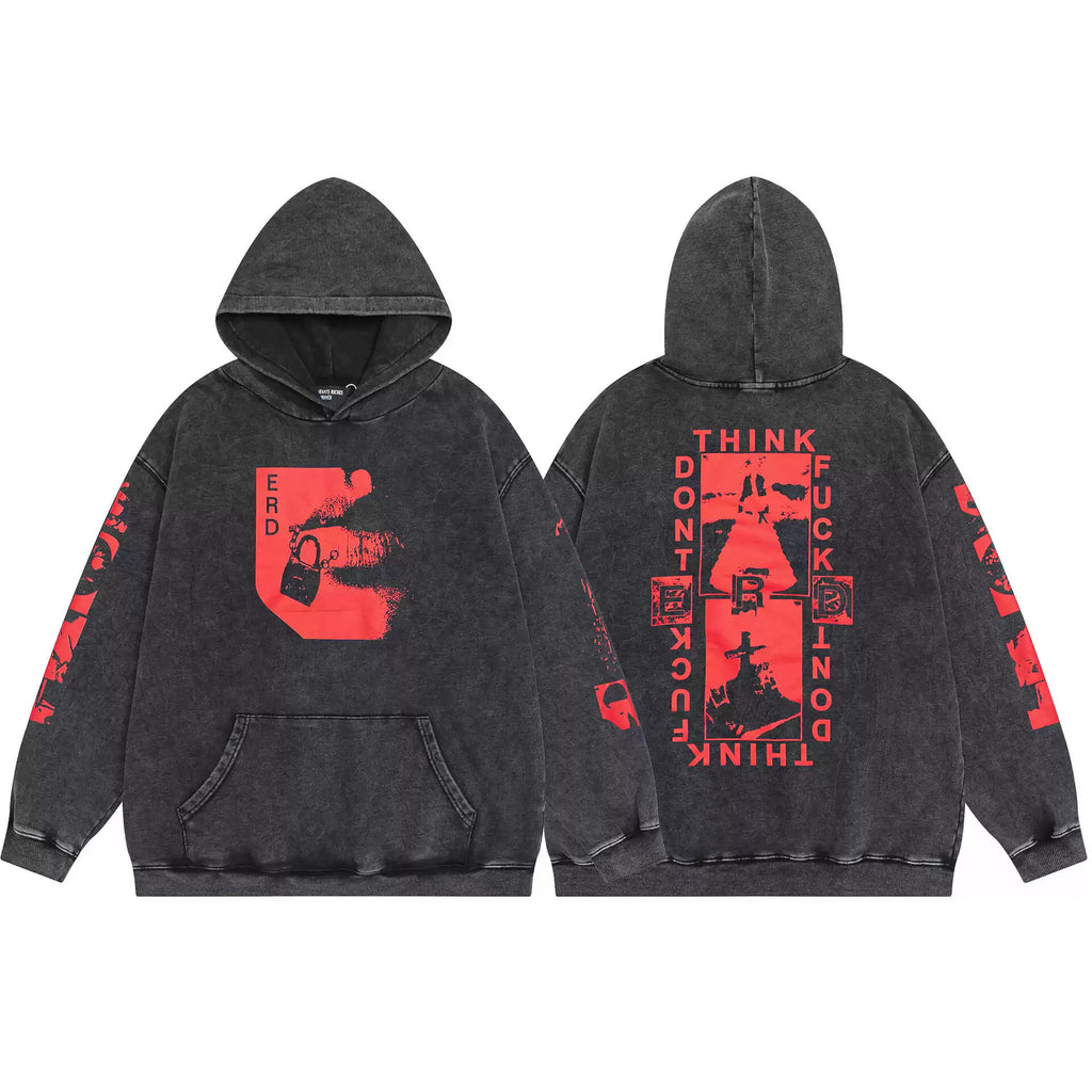 ERD Style Front‑Back & Sleeve Print Hoodie