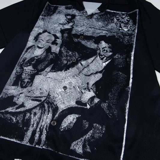 ERD's Vintage Oil Painting Figure Print Camp Collar Short Sleeve Shirt