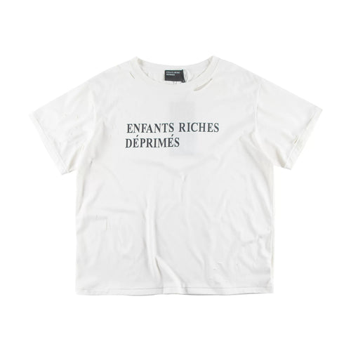 Burgundy Distressed Ripped French Letter Oversized T‑Shirt