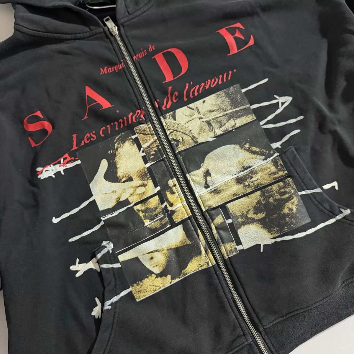Vintage Washed Black SADE Graphic Zip‑Up Hoodie