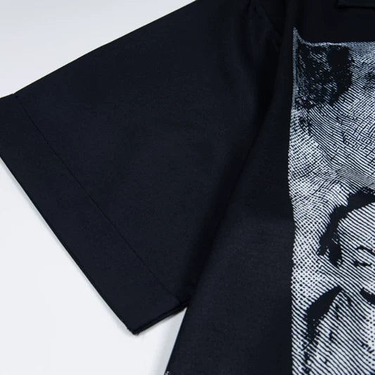 ERD's Vintage Oil Painting Figure Print Camp Collar Short Sleeve Shirt