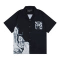ERD Vintage Black Engraving Art Print Camp Collar Short Sleeve Shirt