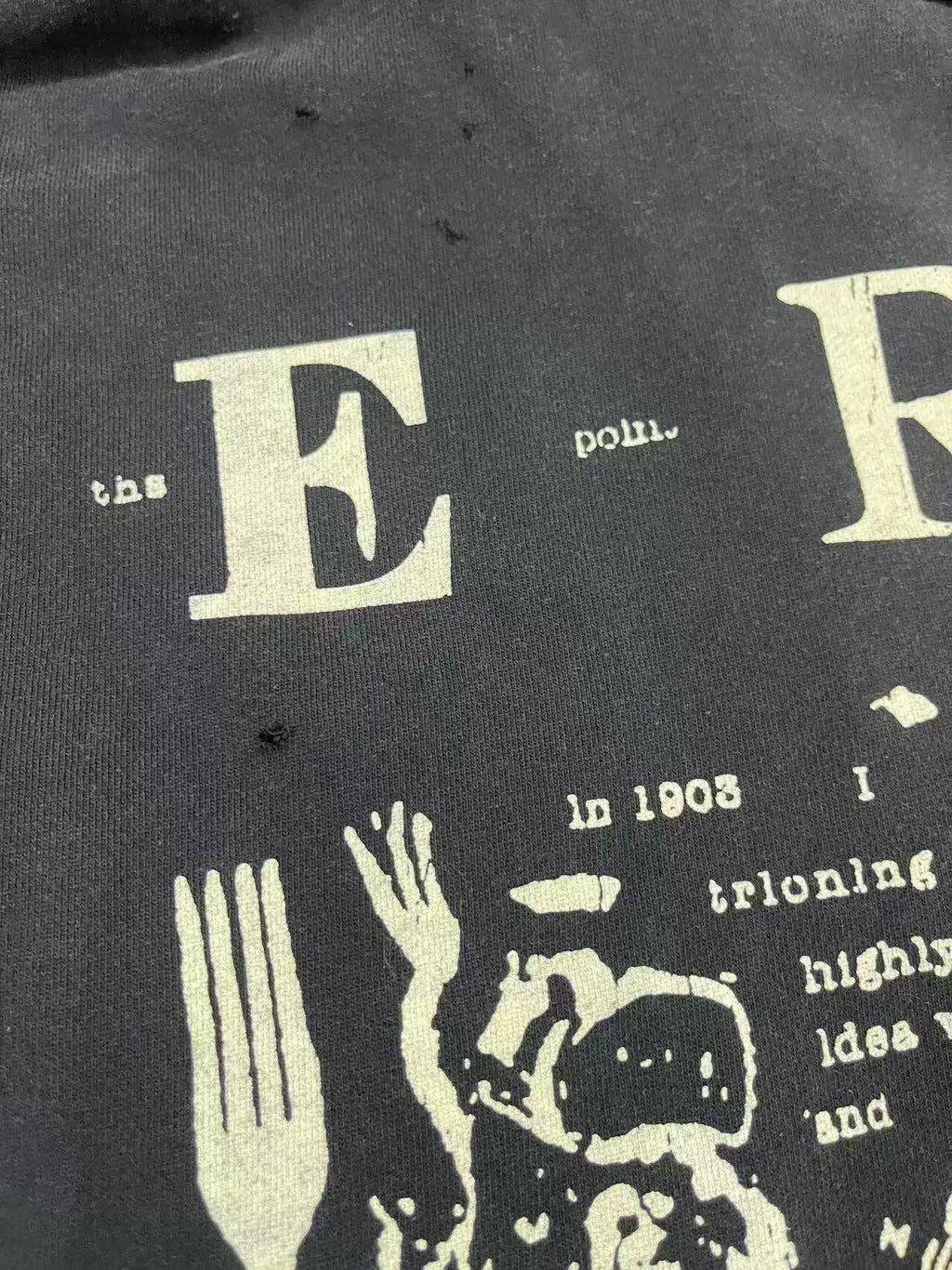 ERD Vintage Washed Black Big E.R.D Letter Newspaper Graphic Cropped Oversized Hoodie