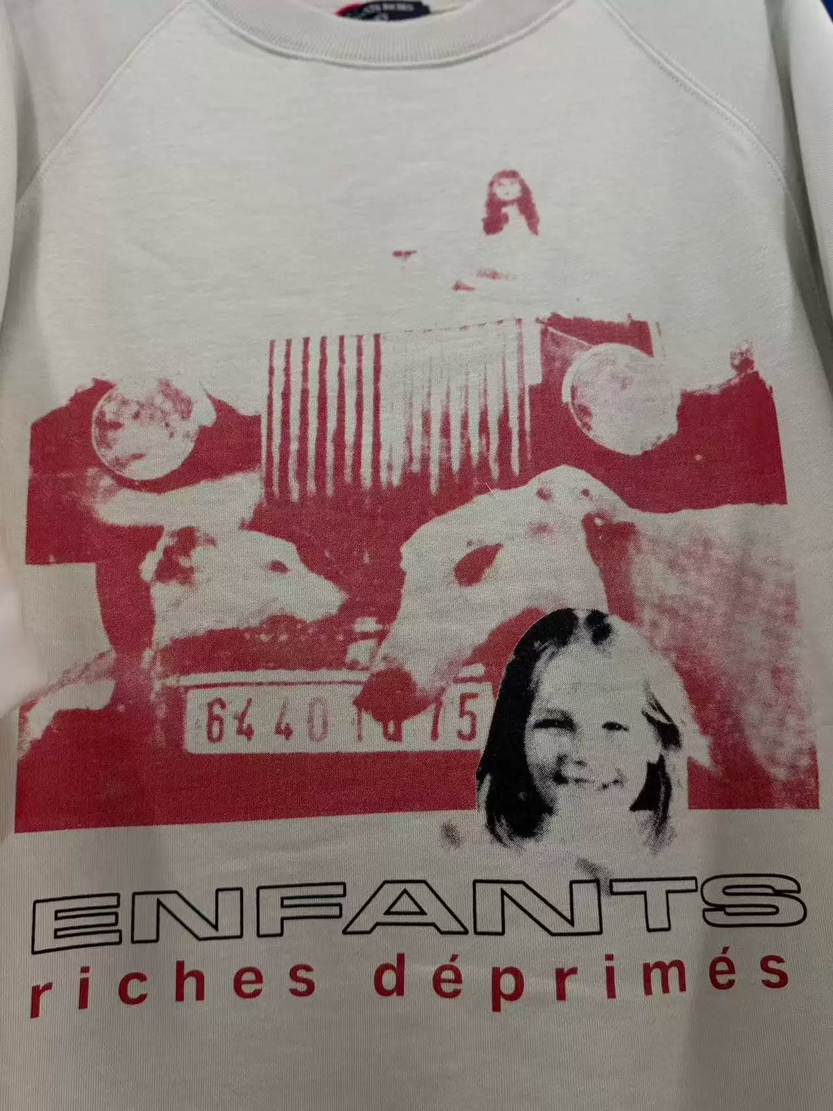 Enfants Riches Déprimés Red Print Cropped Raglan Sweatshirt Off‑White