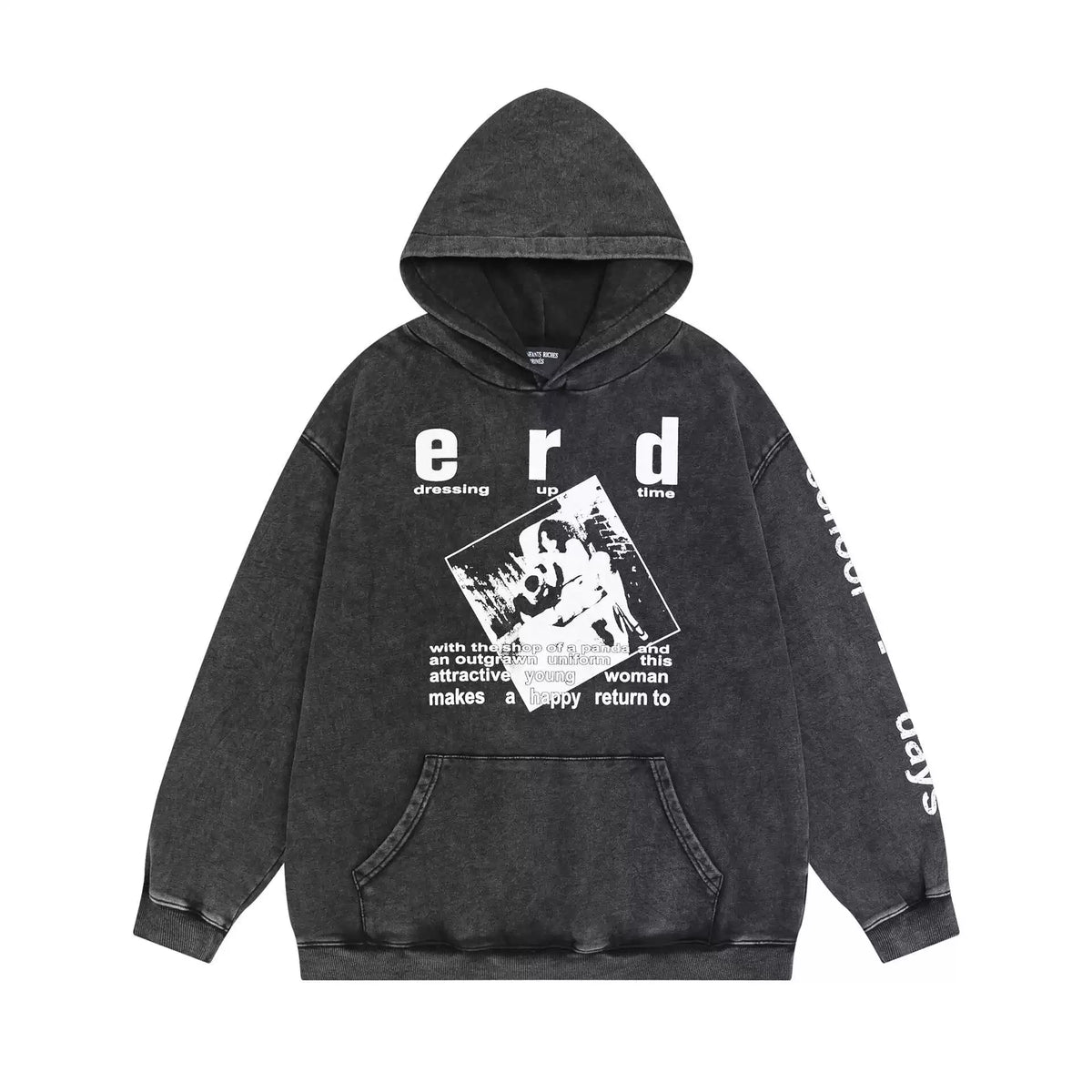 ERD Style Front Back Distressed Print Hoodie