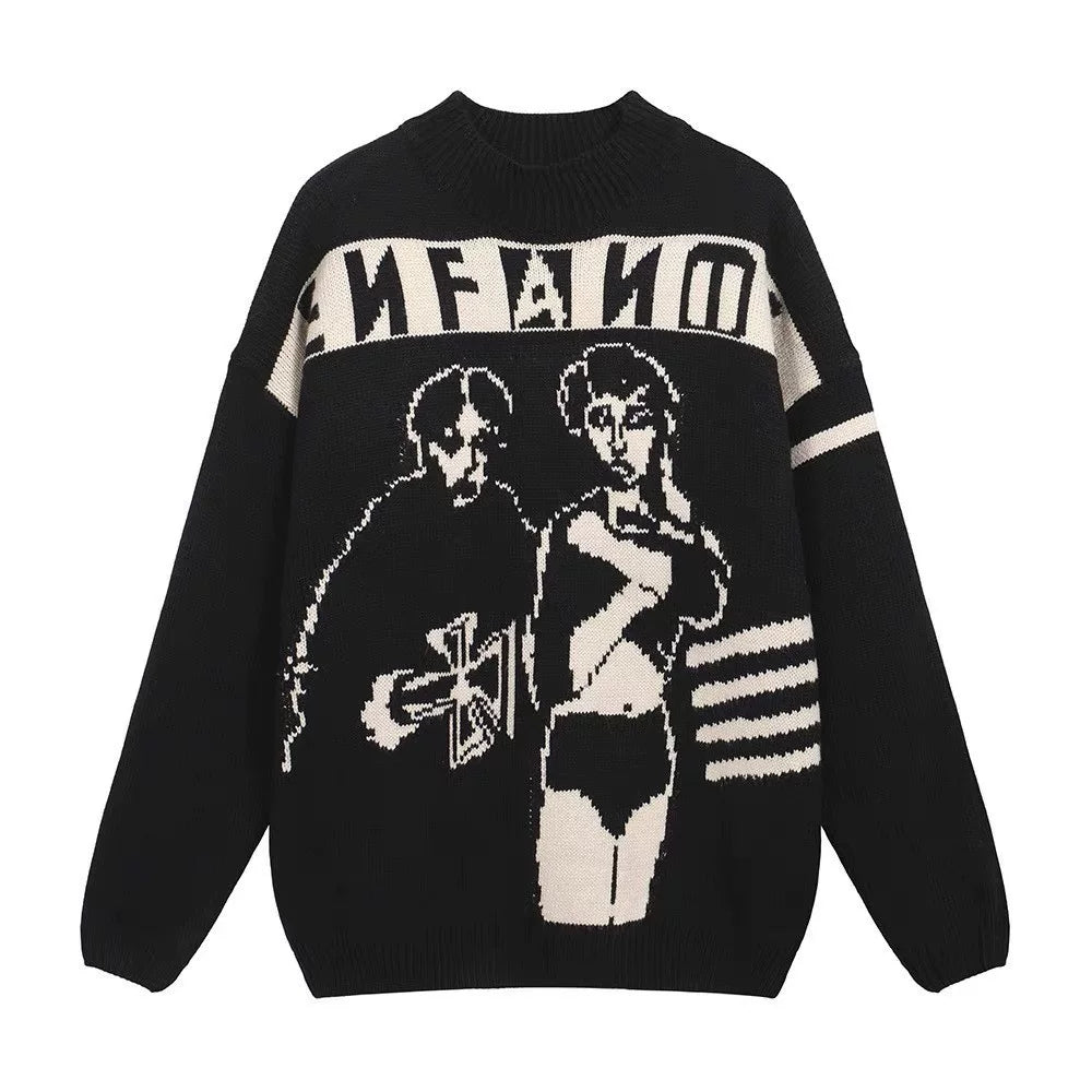 ERD Vintage Figure Jacquard Knit Sweater