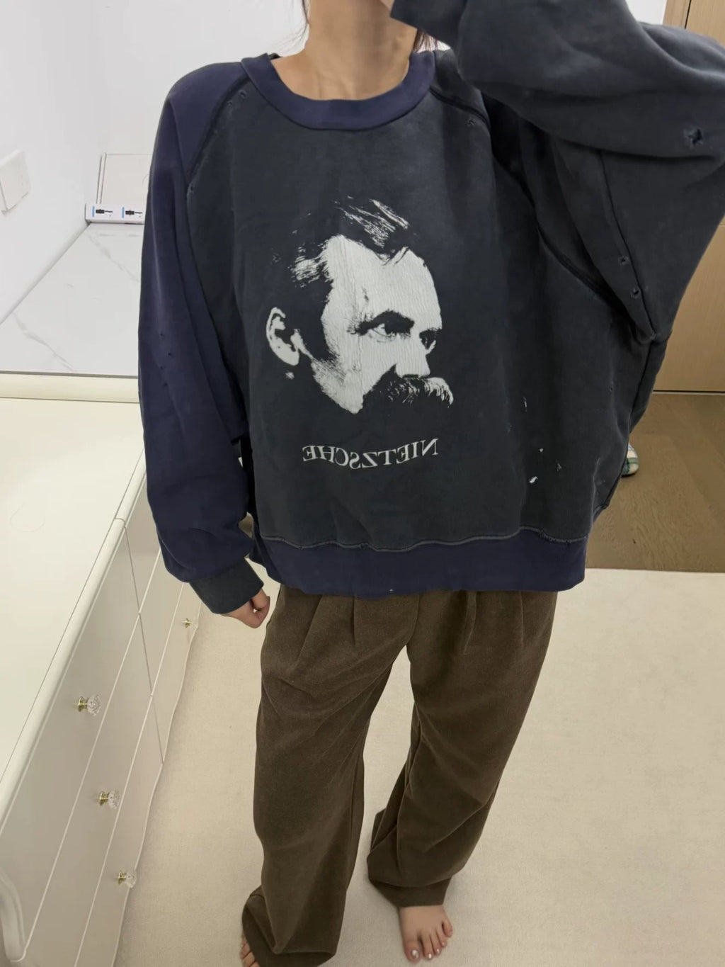Vintage Distressed Nietzsche Portrait Crewneck Sweatshirt