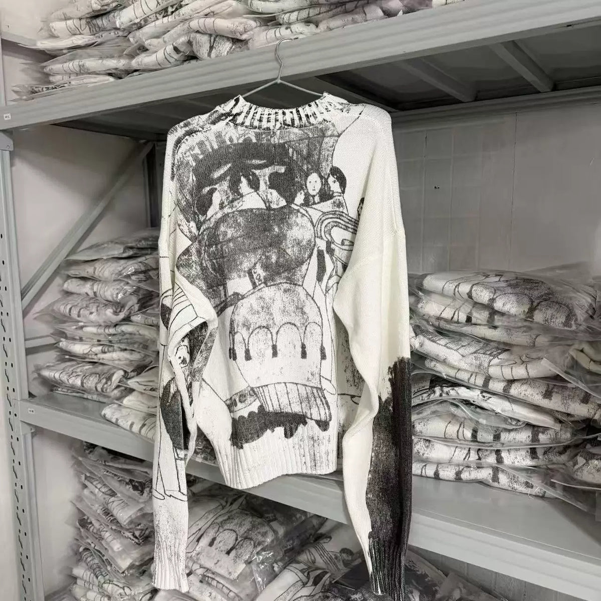 ERD Vintage Sketch Art Graphic Knit Sweater
