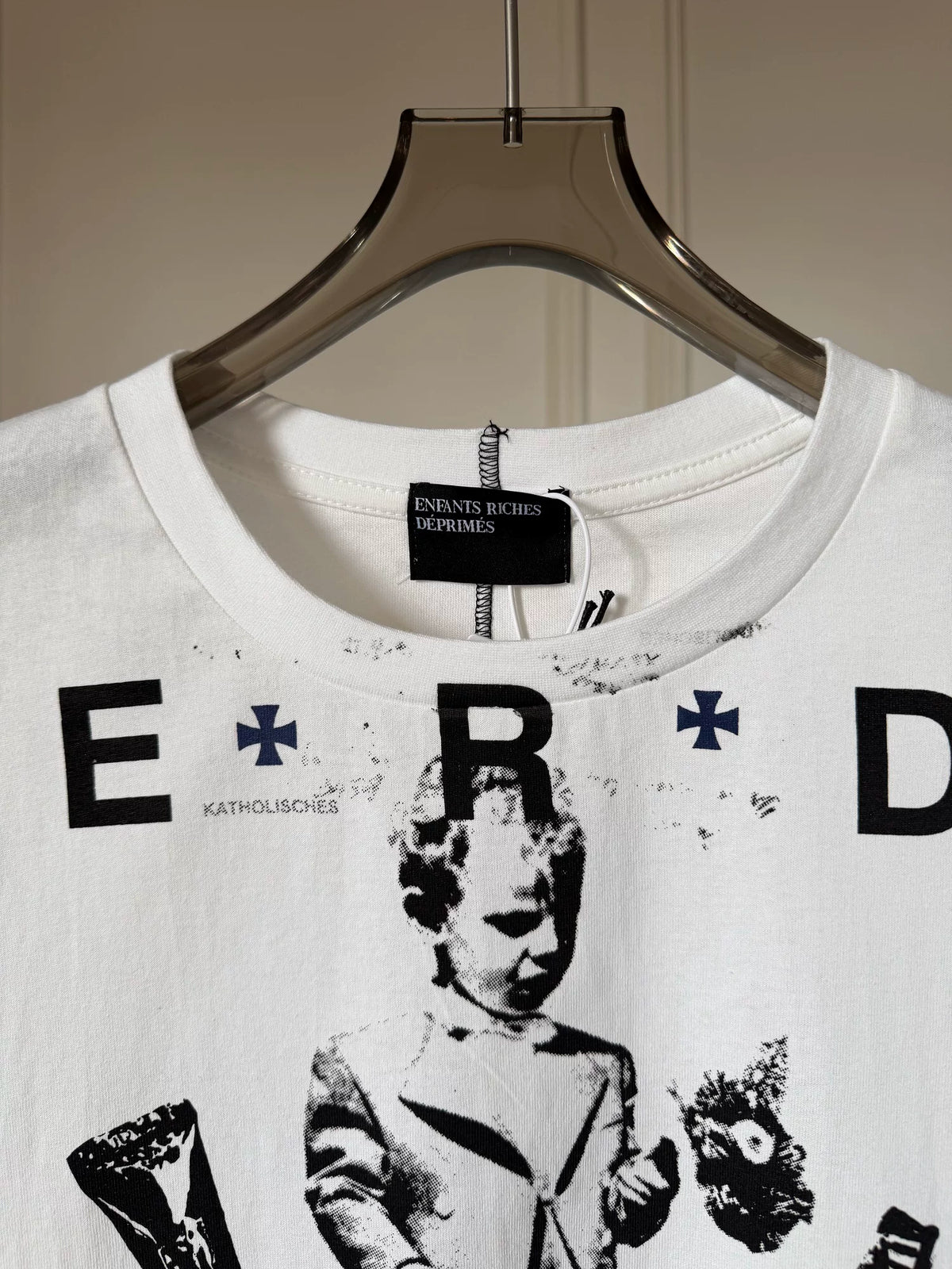 ERD Vintage Washed White Cropped Short Sleeve T‑Shirt