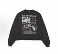 ERD Vintage Washed Newspaper Collage Graphic Cropped Oversized Long Sleeve Tee