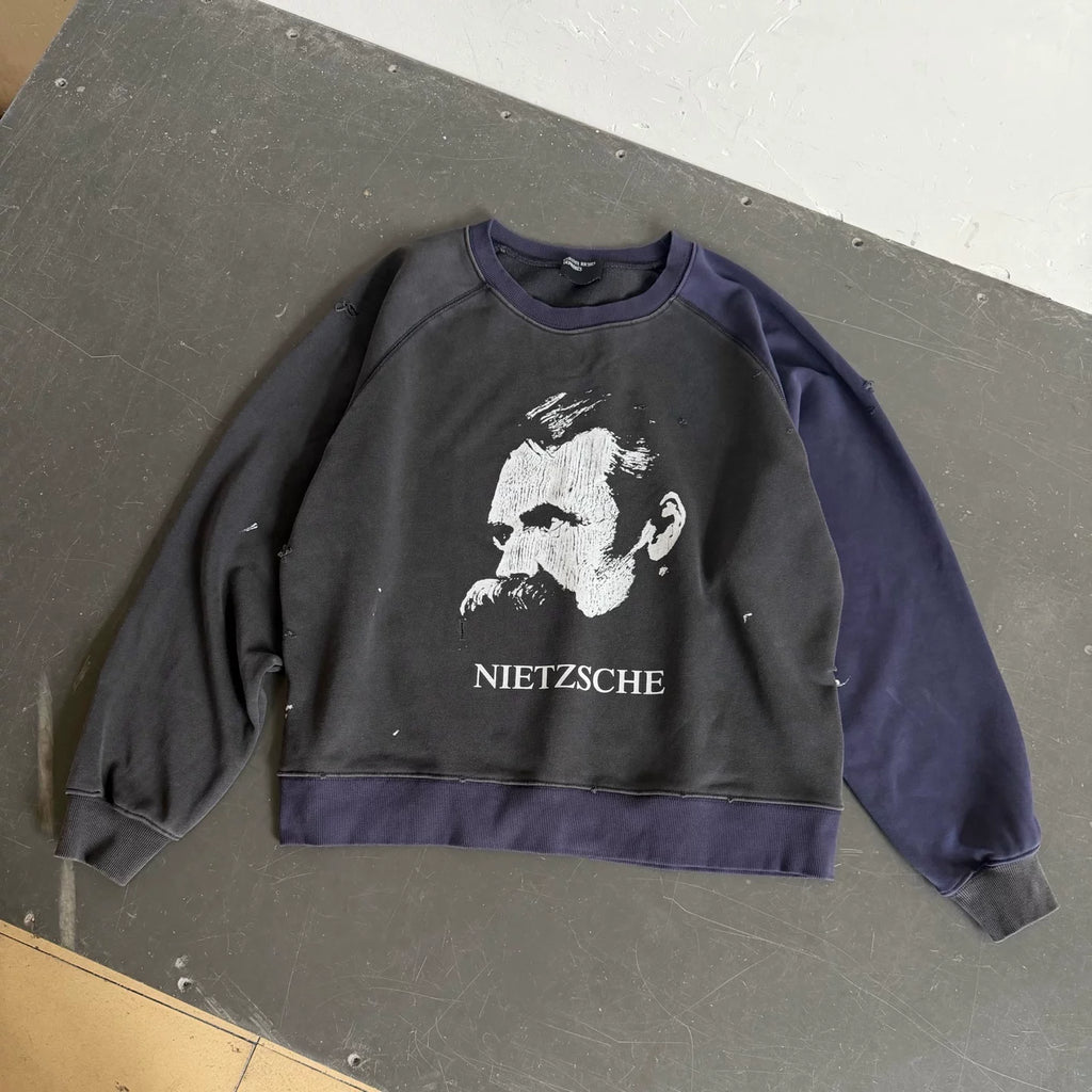 Vintage Distressed Nietzsche Portrait Crewneck Sweatshirt
