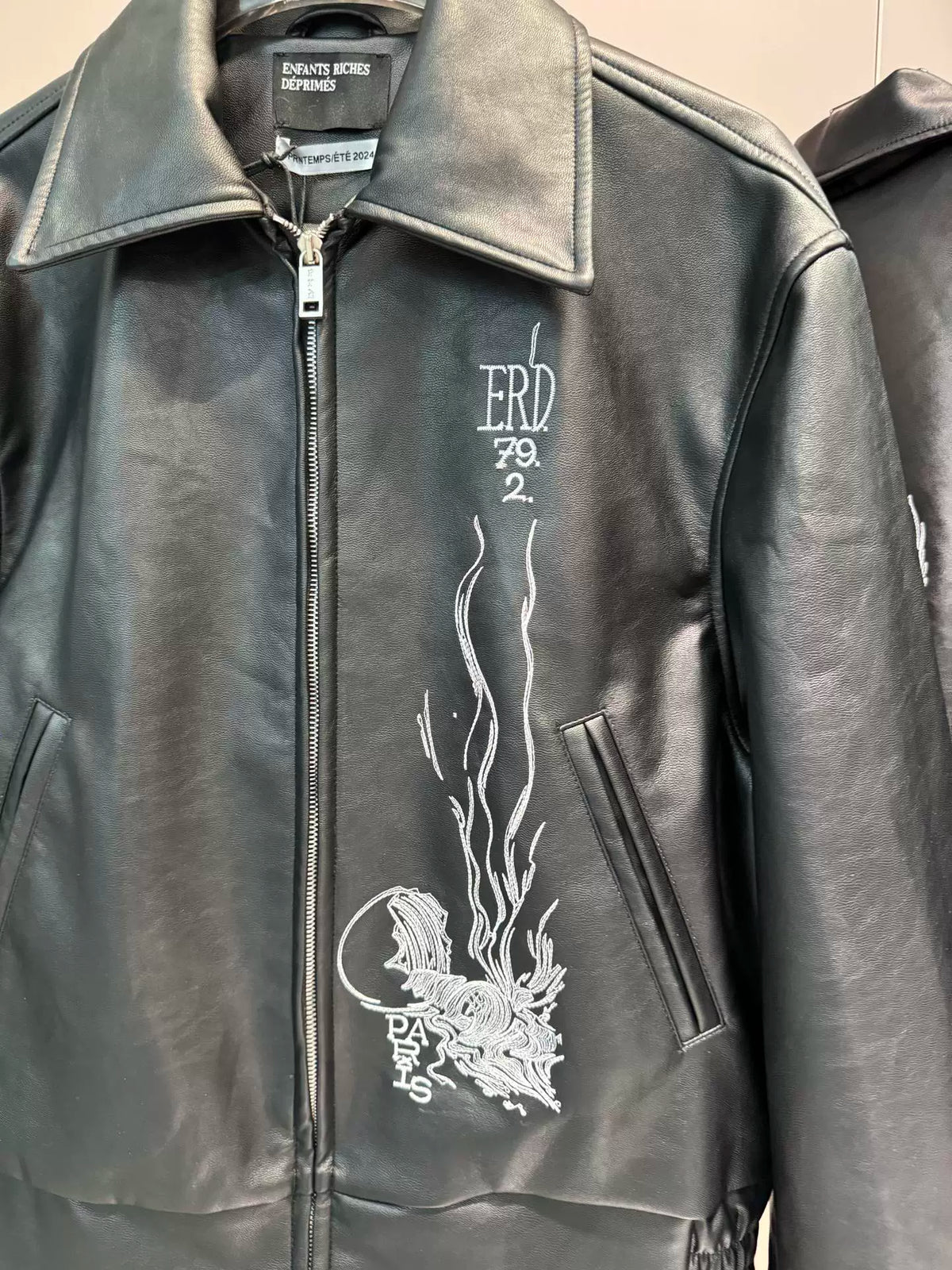 ERD Graphic Embroidered Faux Leather Jacket