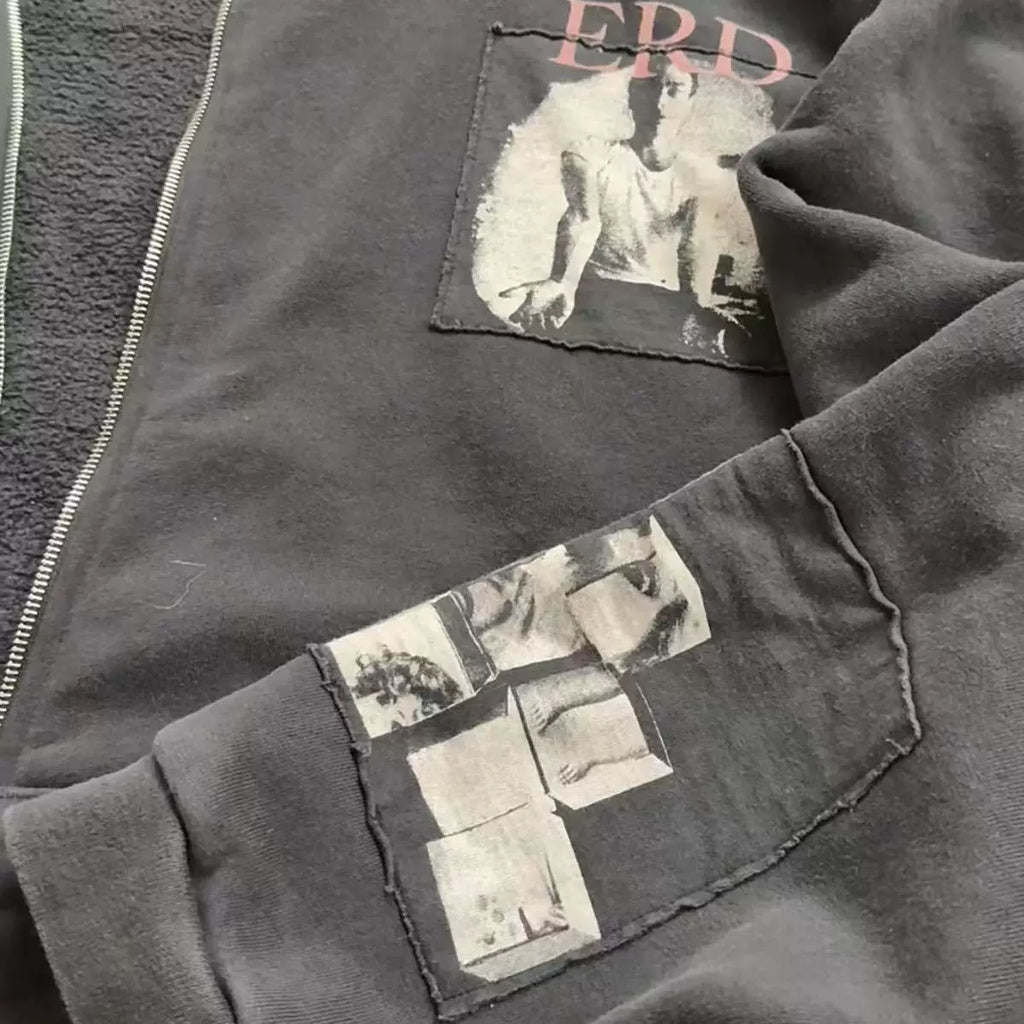 ERD's Retro Washed Patchwork Print Zip Hoodie