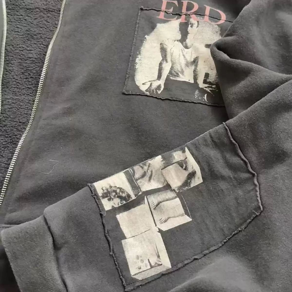 ERD's Retro Washed Patchwork Print Zip Hoodie