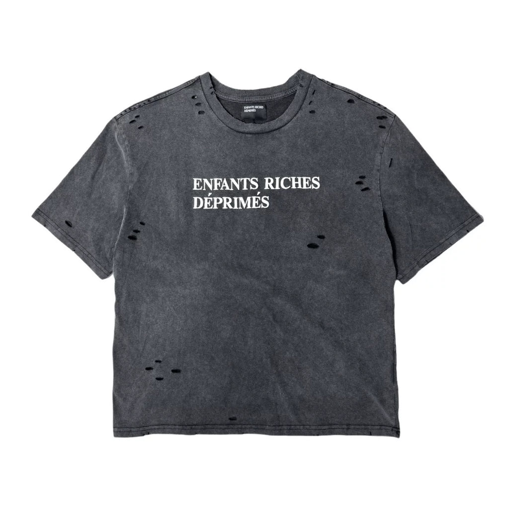ERD Washed Black Cropped Distressed Tee
