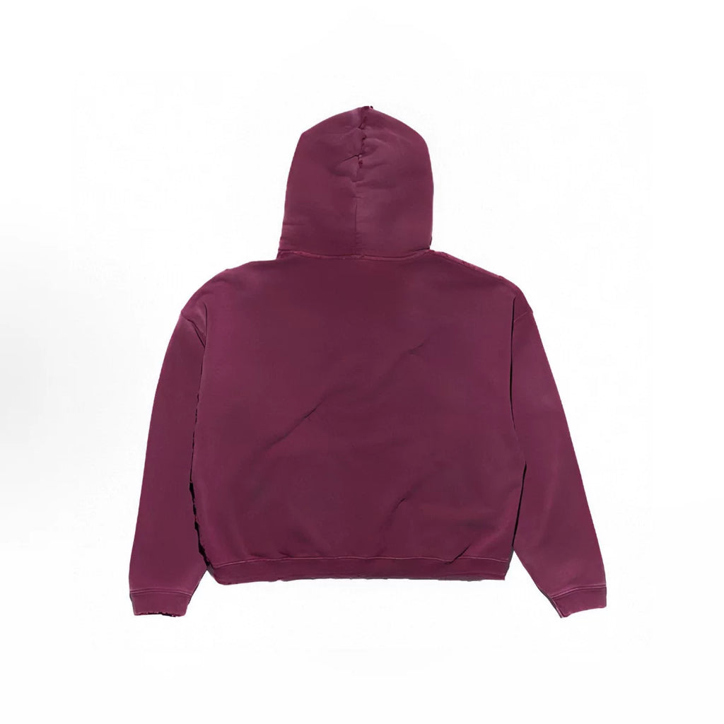 ERD Vintage Washed Burgundy Letter Print Distressed Cropped Oversized Hoodie