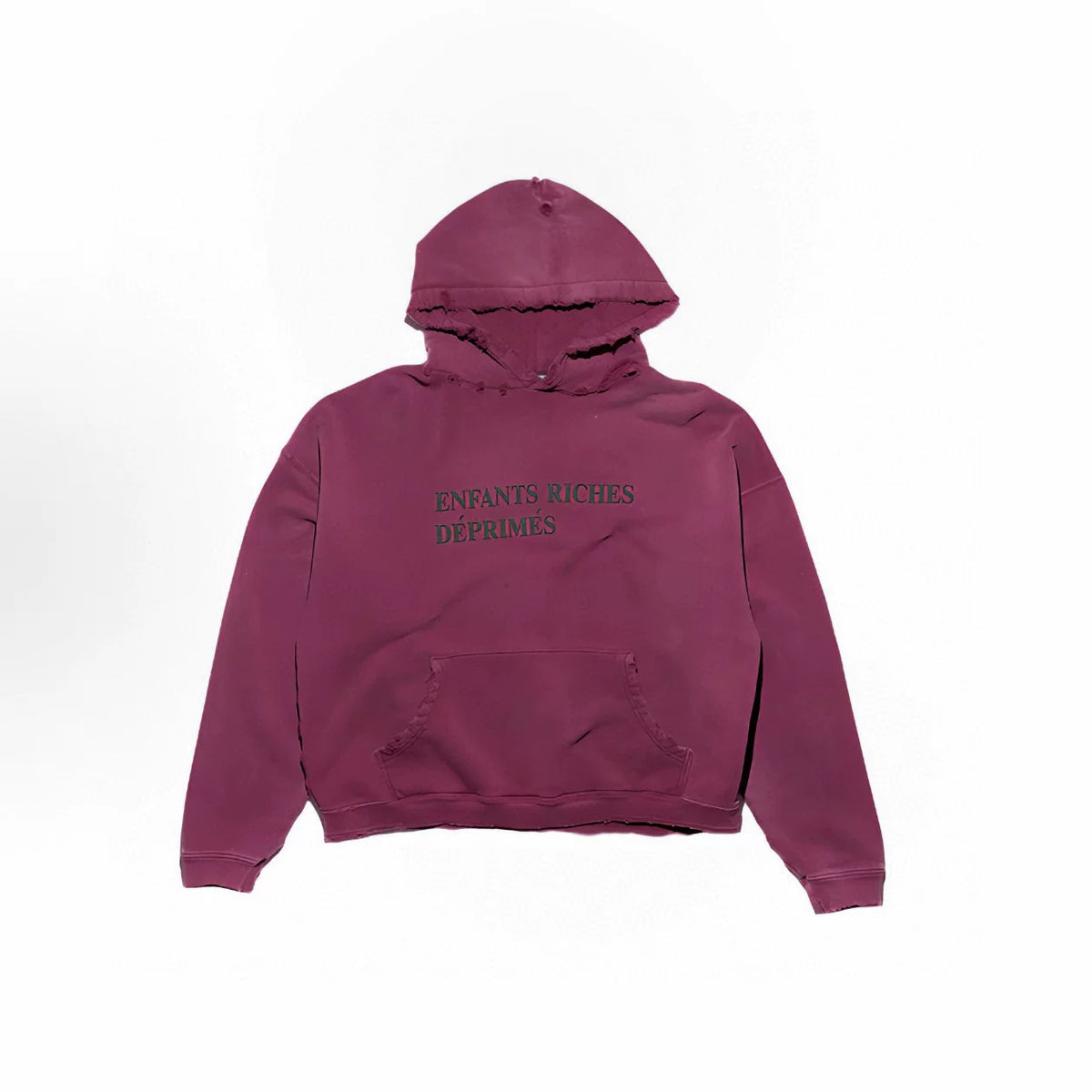ERD Vintage Washed Burgundy Letter Print Distressed Cropped Oversized Hoodie