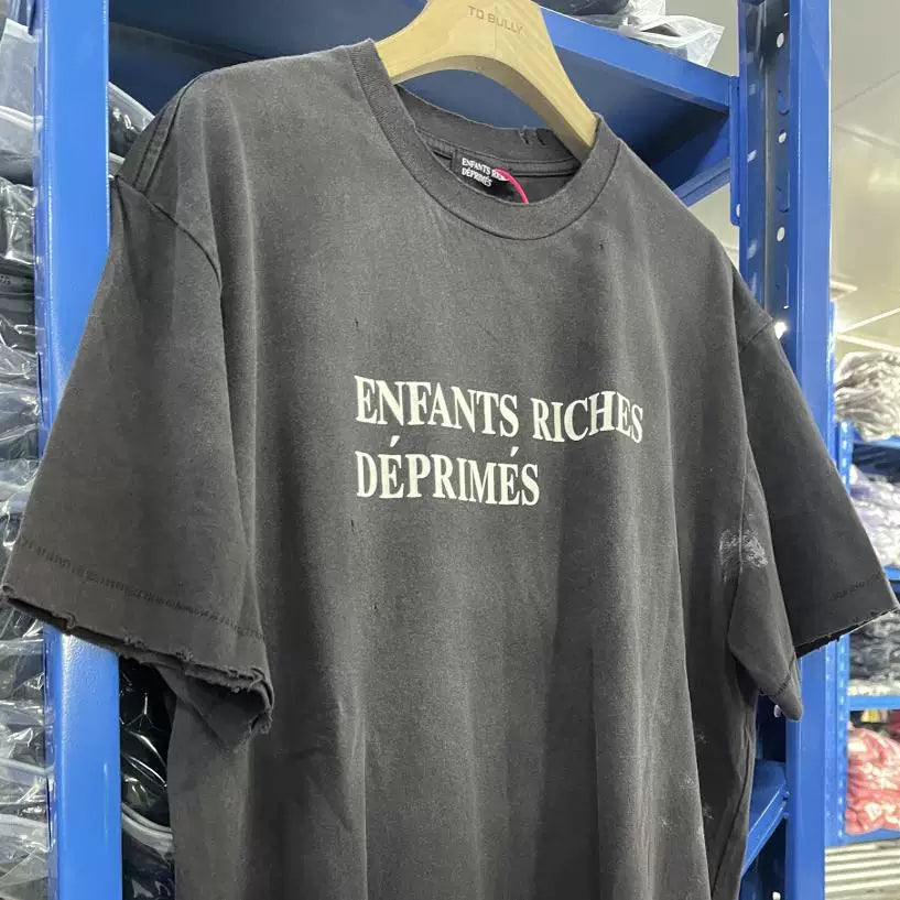 Vintage Washed Distressed French Letter Oversized T‑Shirt