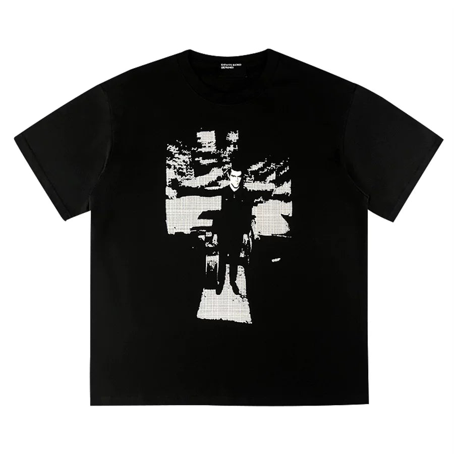 ERD Style Distressed Cross Silhouette Figure Print Tee