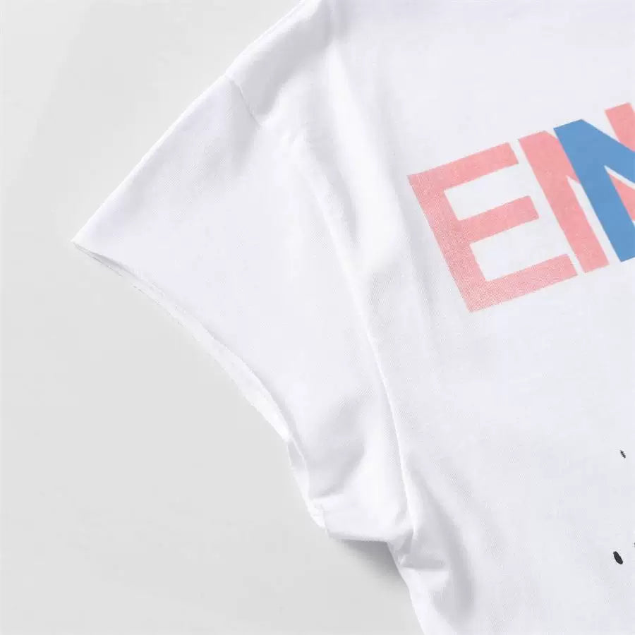 ERD Style Abstract Telephone Silhouette Mixed‑Color Letter Print Tee