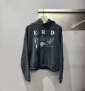 ERD Vintage Washed Black Big E.R.D Letter Newspaper Graphic Cropped Oversized Hoodie