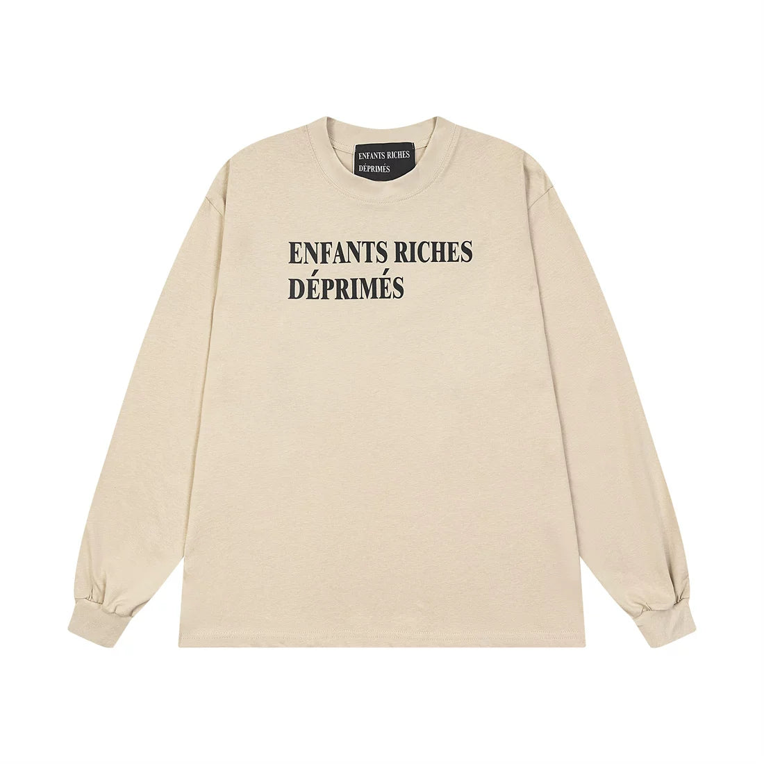 ERD Style Chest Text Graphic Long‑Sleeve Tee Unisex Washed Beige Streetwear Shirt