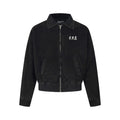 ERD Vintage Washed Black Corduroy Back Figure Graphic Cropped Zip‑Up Oversized Jacket