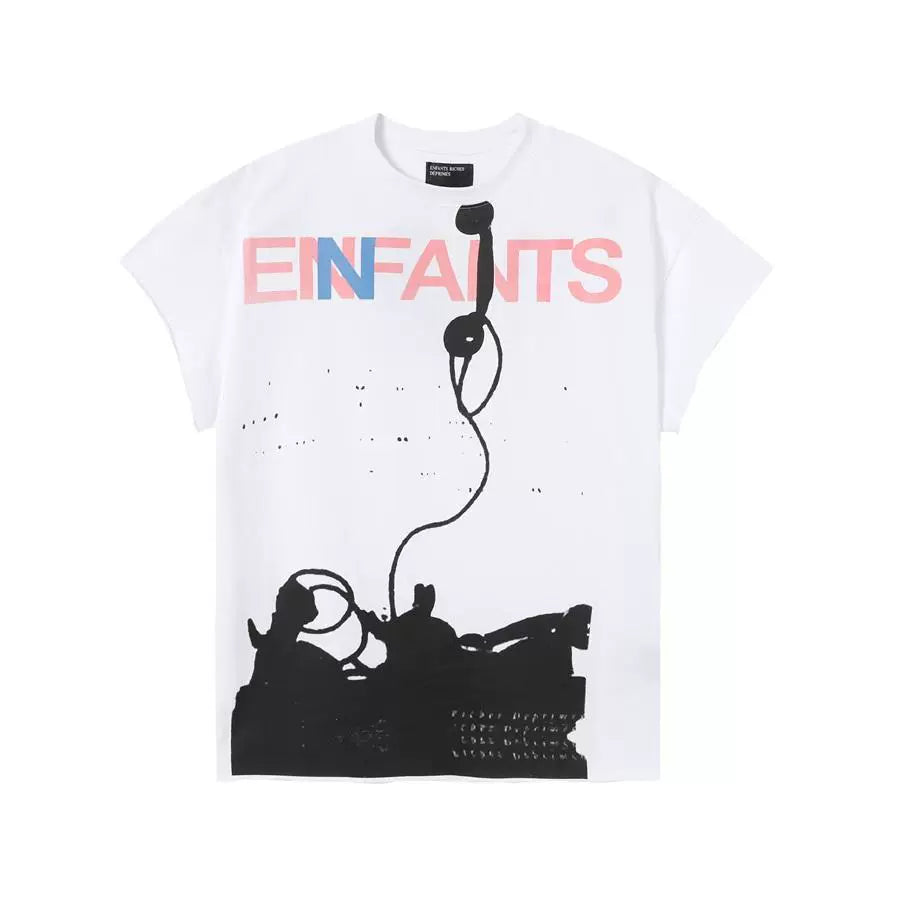 ERD Style Abstract Telephone Silhouette Mixed‑Color Letter Print Tee